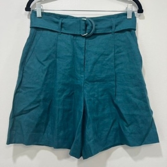 Lafayette 148 Womens Shorts 2 NWT $375 Linen Deep Lagoon Blue Belted‎ Bermuda